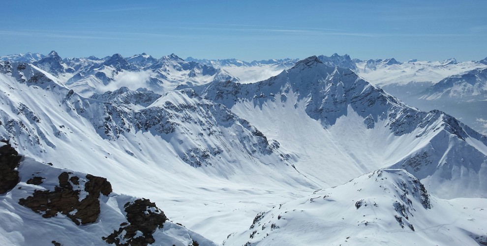 Lenzerheide snow coated mountain range